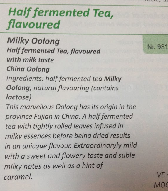 Descripción del Milky Oolong proveniente del importador